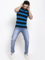 Sanskar Menswear Striper Polo Aster Blue Black
