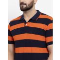 Sanskar Menswear Striper Polo Flame Orange Navy