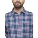 Sanskar Menswear Casual Shirt Peach Indigo Check