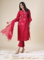Aastha Red Women Kurti Set With Dupatta