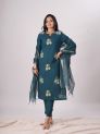 Aastha Dark Teal Women Kurti Set With Dupatta