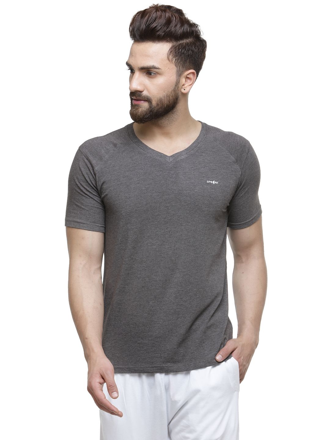 Live Fit Bamboo Blend Yoga T Shirt Anthra Melange Accessoiries anthra melange antra heather antracite aqua blue aqua heather ash asphalt beige black black forest/bf. live fit bamboo blend yoga t shirt anthra melange
