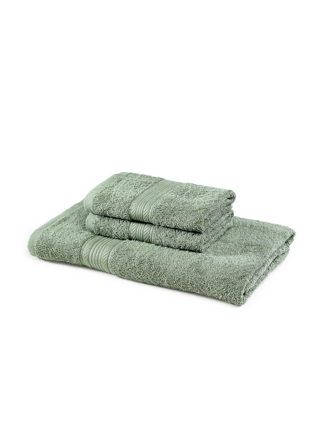 AASTHA HOME 1 BATH & 2 HAND TOWEL OLIVE GREEN (SET OF 3)