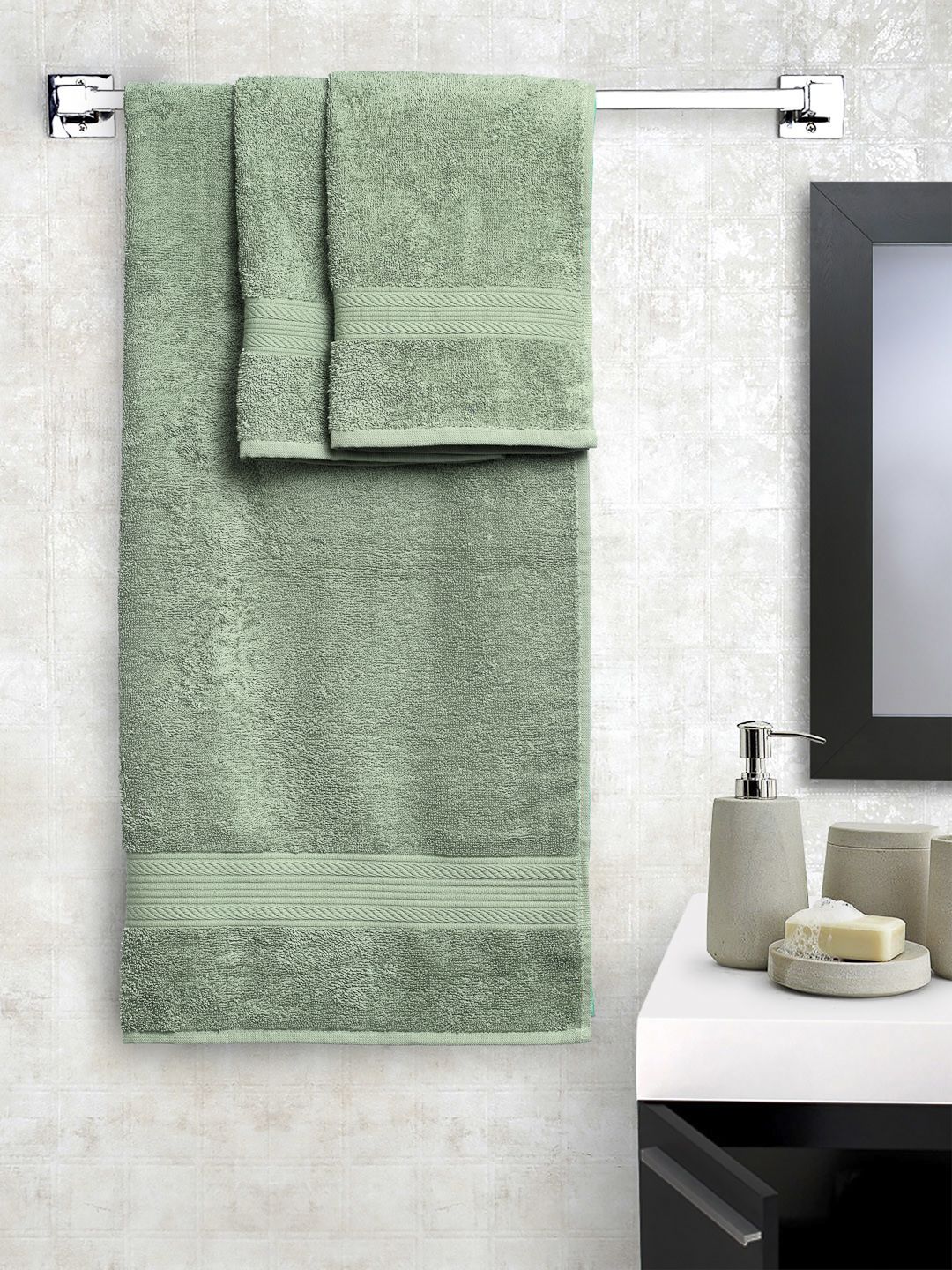 Olive Green Bath Towels Turkish Hand Towel Set of Two (Olive Green