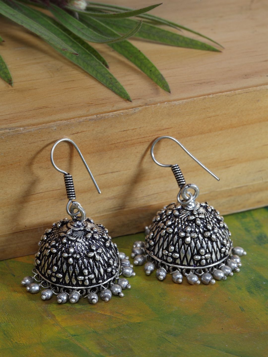 Silver top earrings oxidised