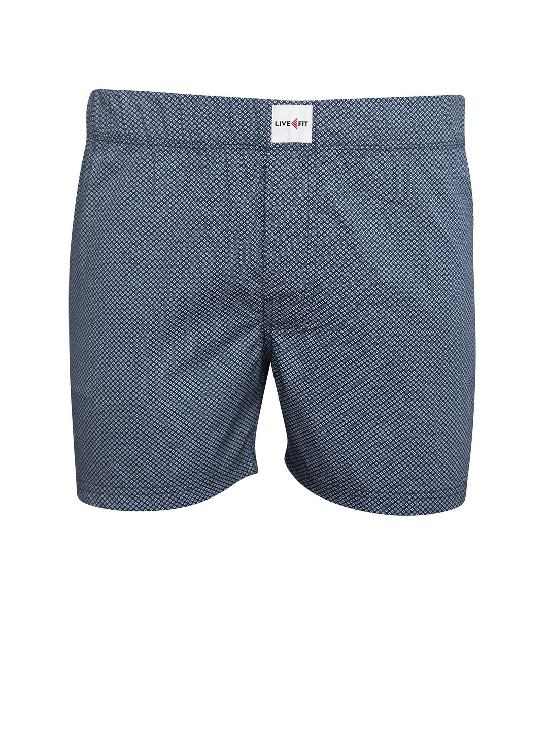 Live Fit Innerwear Boxer Short White Navy Print Blue Black Check