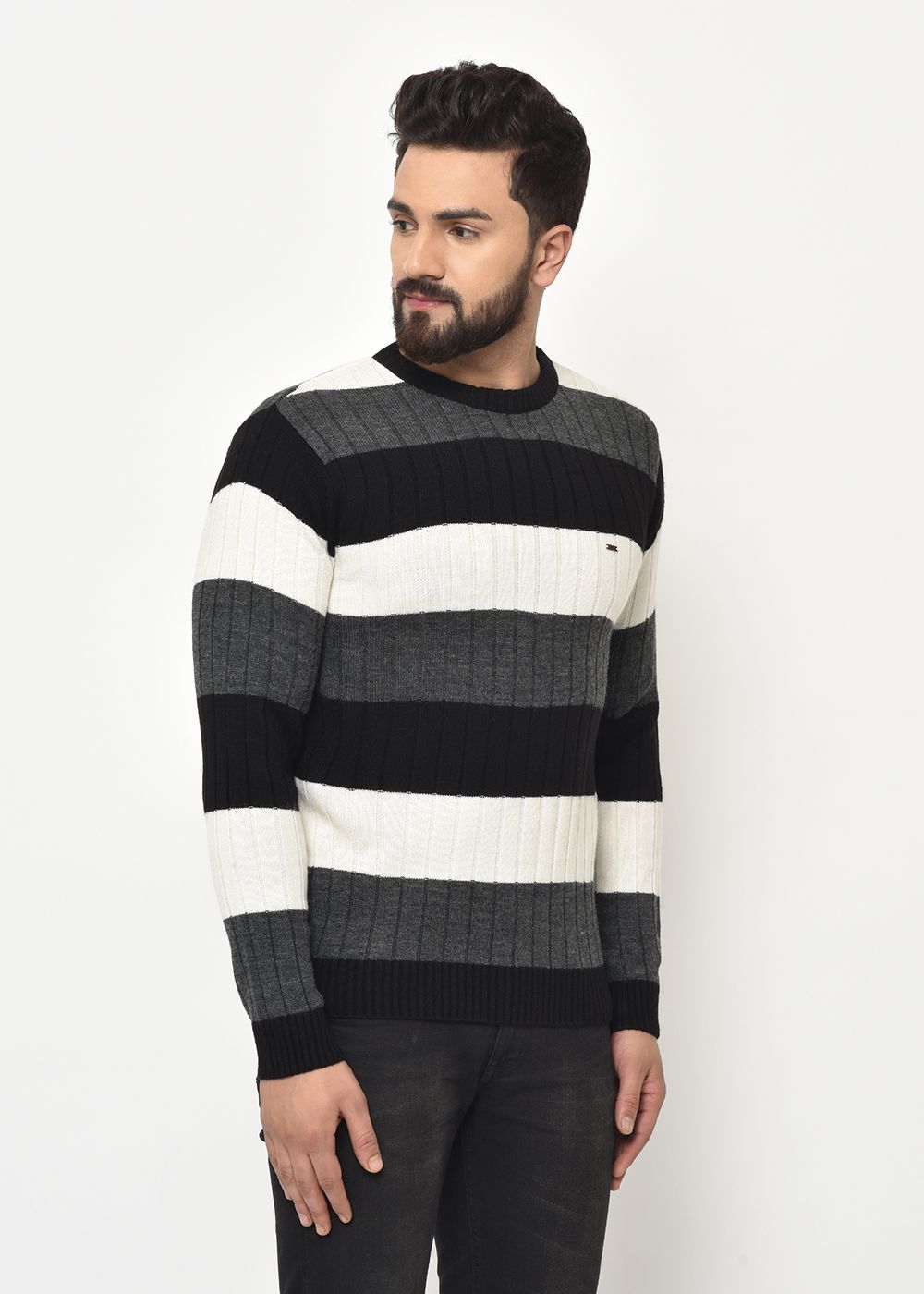 Sanskar Men Black Knit Winter Wear Sweater