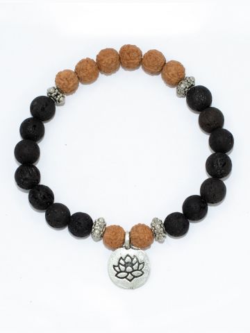Rudraksha Energy Bracelet With Lava Stone And Lotus Locket