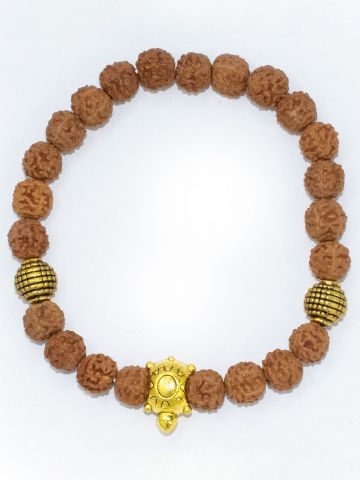 Rudraksha Energy Bracelet With Golden Immitation Turtles Locket