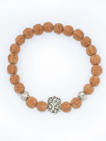 Rudraksha Energy Bracelet With White Immitation Lion Locket