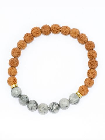 Rudraksha Ratan Energy Bracelet With Grey Jasper Stone