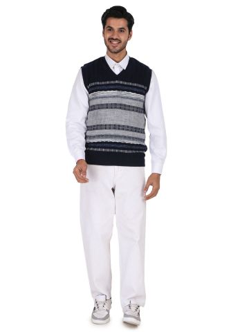 Sanskar Menswear-Sweater S/L -Navy&Lightgrey