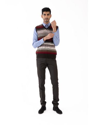 Sanskar- Menswear- Sweater S/L- Coffee & Lt. Fawn