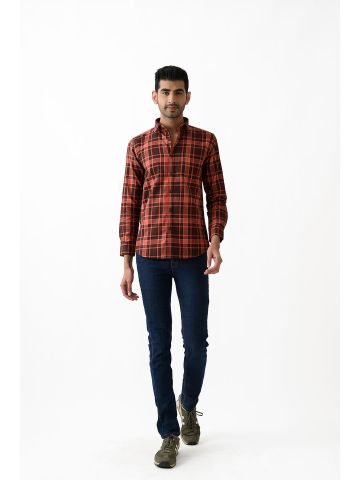 Sanskar-Menswear-Casual Shirt-Orange Checks