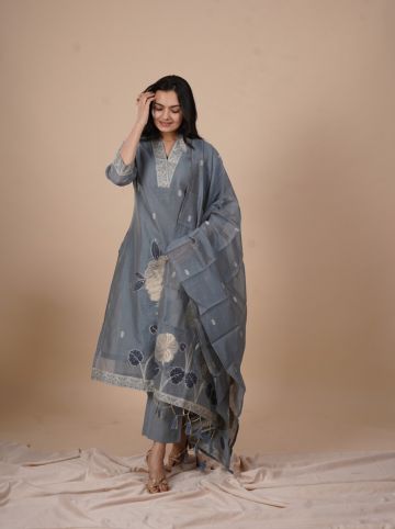 Aastha Blue Women Kurti Set With Dupatta