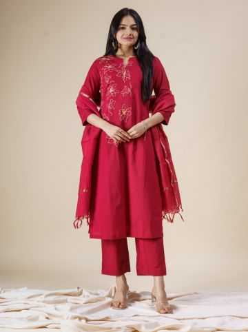 Aastha Red Women Kurti Set With Dupatta