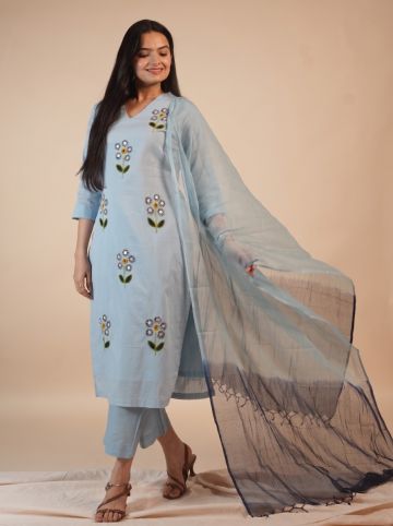 Aastha Sky Blue Women Kurti Set With Dupatta