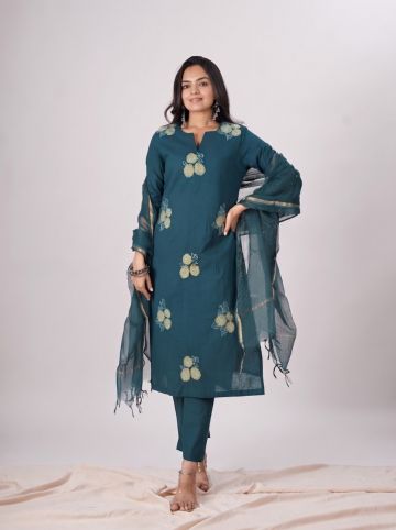 Aastha Dark Teal Women Kurti Set With Dupatta