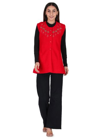 Aastha Womenswear-Cardigan S/L-Red